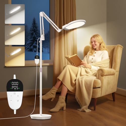 Light Therapy Lamp & Sun Lamp - 5 Adjustable Brightness,10000 Lux Shell Therapy Light Floor Lamp with Controllers/Timer for Living Room, Bedroom, Office
