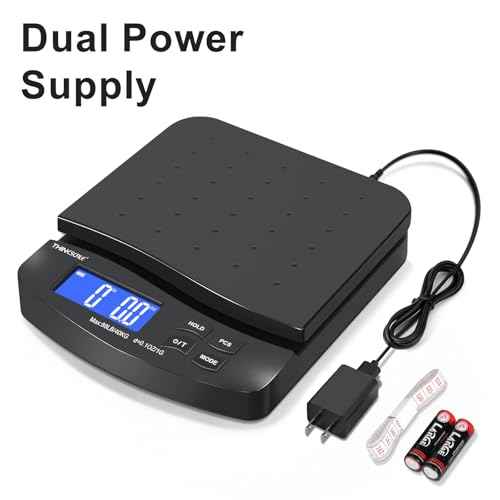 THINKSCALE 88lb Shipping Scale, 0.1oz Precision, Digital Postal Scale with Large LCD, Hold/Tare/Piece Counting, 5 Units, Dual Power (Battery/AC), Black