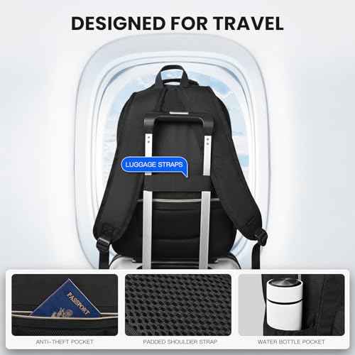 Travel Laptop Backpack for women, Work Backpack Woman with USB Charging Port, Water Resistant College Backpack, Stylish Quilted Girls Back Pack Casual Daypack for 15.6 Inch Laptop, Black