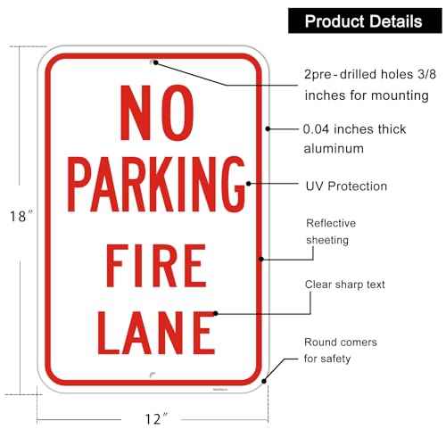 Large (4 Pack) No Parking Sign, 12x18 Inches Fire Lane Sign, Engineer Grade Reflective Rust Free Aluminum, 2 Pre-Drilled Holes Easy to Mount