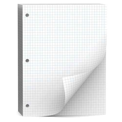 Loose Leaf Graph paper 8 x 10.5, Graph Ruled Paper, 3 Hole Punched Paper, 4 x 4 Quad Ruled Graph Paper, 10-1/2" x 8" Filler Paper Notebook Paper, 120 Sheets Graphing Paper for Business Home School