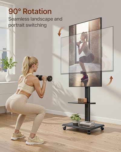 ECOTINY Steel Base Rolling TV Stand for 37-86 Inch TVs up to 110 lbs - Black