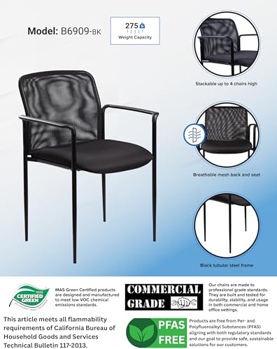 Boss Office Products Stackable Mesh Guest Chair in Black, 250 lbs – B6909-BK