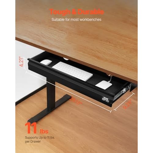 VEVOR Under Desk Drawer Slide Out, 26 inch Under Desk Mounted Pull-out Drawer Attachment, Hidden Under Counter Drawers for office Home Sit Stand Workstation, Black