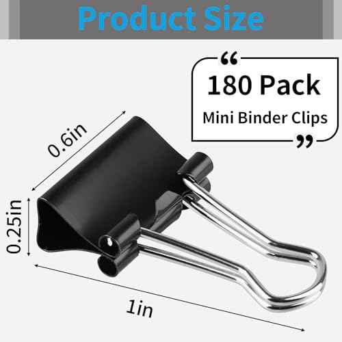 180Pcs Small Binder Clips, Mini Binder Clips, 0.63 in/15mm Clips Office Supplies, Paper Clamps, Binder Paper Clips for Office Supplies Home School Food DIY