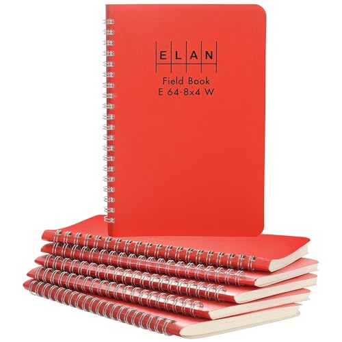 Elan Publishing Company E64-8x4W Wire-O Field Surveying Book 4 ¨þ x 7 ¨ù Bright Orange Stiff Cover (Pack of 6)