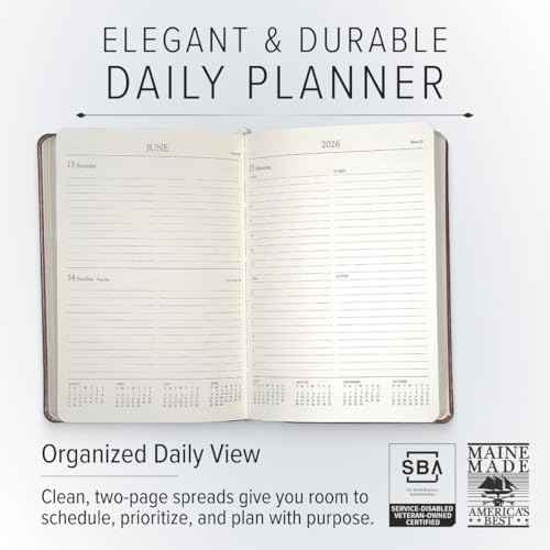 Gallery Leather Daily Planner 2026, Elegantly Bound Daily Calendar Planner and Notebook with Stylish Gold-Gilded Page Edges, 12 Months - Acadia Green - 8 x 5.5 ¡±