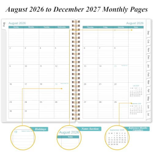 Heveboik Rose Leaf Monthly Planner 2026-2027, 6.4 x 8.5 inch, Tabs & Inner Pocket