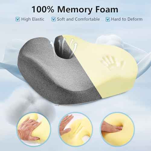 Seat Cushions for Office Chairs & Hip Pain Relief, Extra-Dense Coccyx Cushion with Sciatica Support, Ergonomic Design for Desk Chair, Car, Wheelchair, All-Day Comfort (Gray)