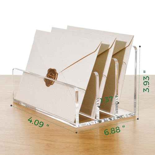 3 Compartments Clear Acrylic Mail Holder ? Vertical Letter Sorter & Multifunction Desk Organizer for Bills, Documents, Notebooks ? Modern Office/Home Envelope File Rack