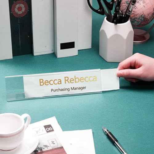 60 Pcs Acrylic Name Plates for Desk 2 x 8 Inches Clear Slant Back Sign Holder Stand License Label Holder for Back to School Classroom Office Conference Business Meeting Table Display
