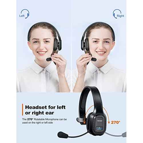 TECKNET Trucker Bluetooth Headphones with Microphone Noise Canceling Wireless On Ear Headset, Hands Free Wireless Headset for Cell Phone Computer Office Home Call Center Skype (Black)