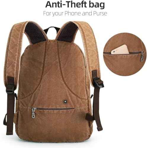 Muzze Canvas Backpack for Women and Men, Lightweight Classic Laptop Backpack with USB Charging Port for School, Travel and Daily Use, Khaki
