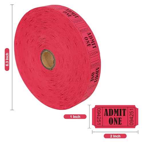 L LIKED 2000 Raffle Tickets,Single Rolls, Admit One,Consecutive Numbers Ticket for Events, Entry, Class Reward, Carnivals & Prizes- Red (1 of 4 Colors)