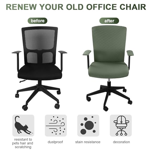 Olive Green 4-Piece Office Chair Cover Set (Seat, Back, Armrest Pads) by Tallew