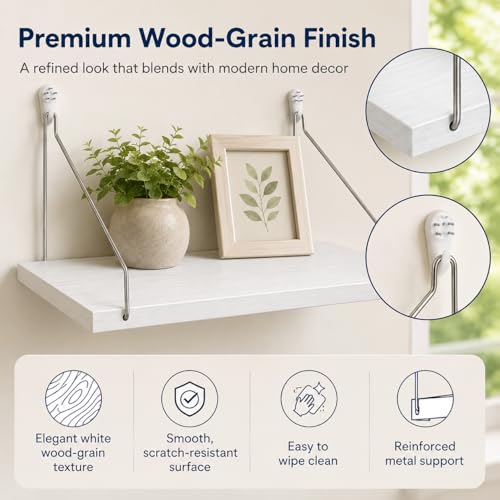 White Mini Projector Shelf No Drill Mount 16×8 Inch - 3 Installation Options