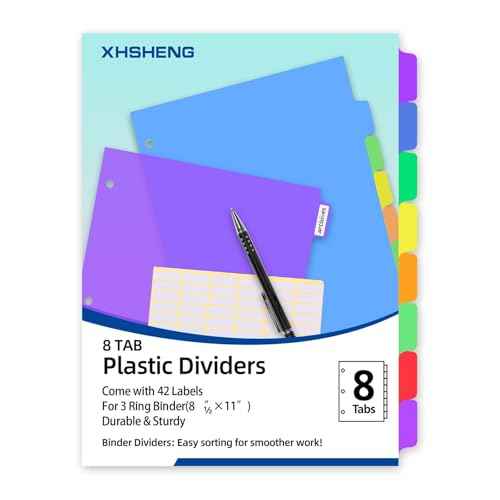 24PCS/3 Set 3-Ring Binder Dividers with Tabs,8 Tab Plastic File Dividers,Binder Separators with tabs for Office/School Supplies