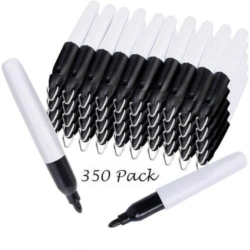 350 Pcs Mini Permanent Markers with Cap Clips Golf Ball Marker Pen Dry Erase Markers with Triangle Hook Golf Keychain Clips for Badge Black Ink Pens for Office School Outdoor Activities,Fine Point