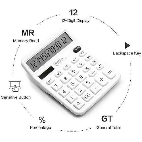 Basic Office Desktop Calculator - 12 Digit, Large LCD Display, Sensitive Buttons for White Office Supplies and School Supplies