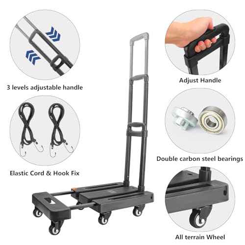 Folding Hand Truck with 6 Wheel, 300 lbs Foldable Dolly Cart with 2 Lashing Straps, Versatile, Foldable & Easily Portable Luggage Cart and Utility Cart for Moving, Shopping
