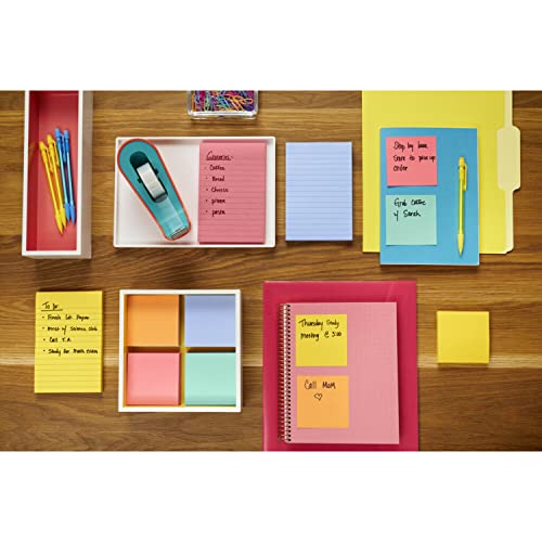 Post-it Super Sticky Lined Notes, 5 Sticky Note Pads, 4x6 in, 2X The Sticking Power, Back to School Supplies for Students, Sticky Notes for Textbooks, Notebooks, and Vertical Surfaces, Bright Colors