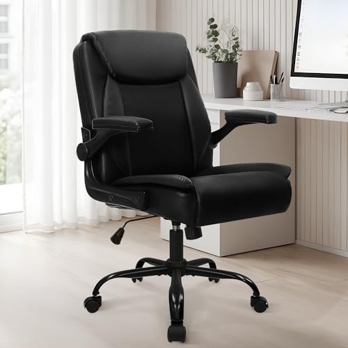 Neo Chair All Black PU Leather Office Desk Chair with Adjustable Arms & 360° Swivel