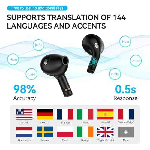 AI Translation Earbuds Real Time, Translatior Earbuds Supporting 144 Languages ??and Accents, Perfect for Travel, Business, Language Learning (Black)