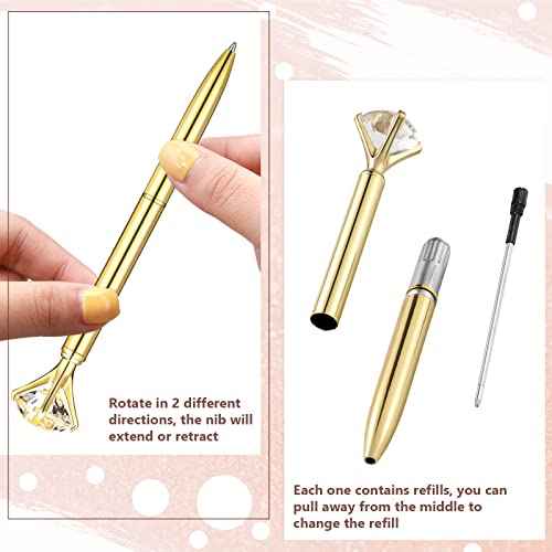 Leinuosen 50 Pcs Bulk Diamond Pens with Crystal Bridal Shower Gifts Metal Bling Ballpoint Pens with Black Ink for Bridal Shower Wedding Party Office School(Gold)