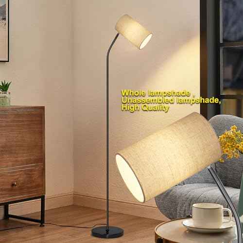 Black Floor Lamp for Living Room with Remote,Dimmable Floor Lamp with Remote Control 9W LED Bulb Included,Tall Stand Reading Lamp for Bedroom, Office, Kids Room, Reading, Working(Beige/Black)