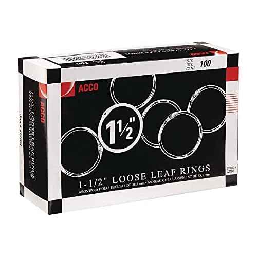 ACCO Loose Leaf Binder Rings, 1-1/2", Silver, 100 Rings/Box (72204)