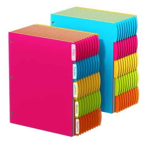 HABGP 3 Ring Binder Dividers with Tabs, 100PCS/20 Set Plastic Dividers for 3 Ring Binder, 5 Tab 3 Hole Punch Color Pages, File Dividers with Tabs,Tabbed Index