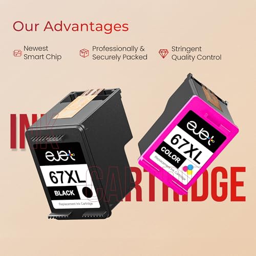 Ejet 67XL Replacement Ink Cartridges for HP 67XL 2-Pack Black & Color