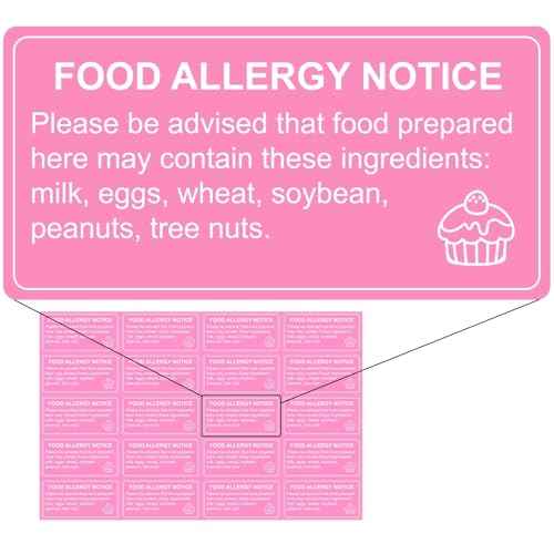 500 Pcs Food Allergy Stickers, 1x2 Inch Labels for Bakery, Cookie, Kitchen