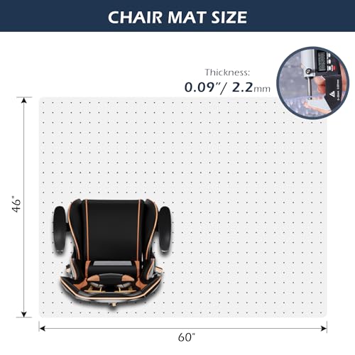 SALLOUS 46" x 60" Chair Mat for Carpet - Clear, Heavy Duty Vinyl with Non-Slip Grip