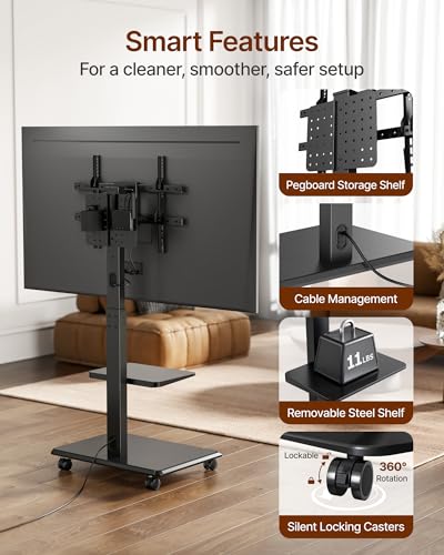 ECOTINY Steel Base Rolling TV Stand for 37-86 Inch TVs up to 110 lbs - Black