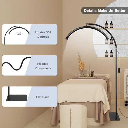 Half Moon Lash Lamp for Eyelash Extensions & Estheticians, 19'' Dimmable LED Lash Light with Flexible Gooseneck, Shadow-Free Moon Light for Lash Tech, Tattoo, SPA, Eyelash Lamp(Glossy Black)