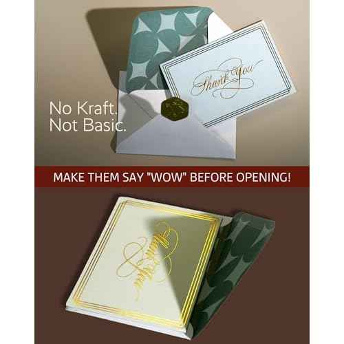 ukee's 100-Pack Luxury Thank You Cards with Envelopes Bulk - Blank Thank You Cards | Dual Gold Foil Calligraphy & Borders, 4 Colors w/Gift Box For Wedding Notes/Small Business/Baby & Bridal Shower, 3.5x5 Inches