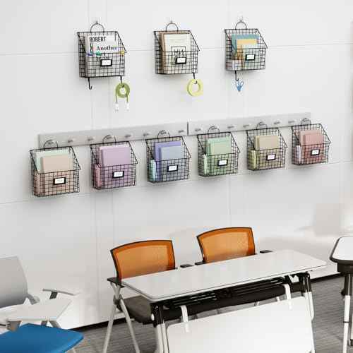 Hanging Wall File Holder Organizer Metal Wall Mount File Folders Holder Magazine Rack with Handles and Hooks , for Home Office, 4 Packs, Black (Patent Pending)