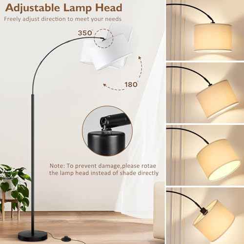 Arc Floor Lamps for Living Room,Modern Standing Lamp with 3 Color Temperature,Over Couch Arched Tall Pole Lamp with Foot Switch for Bedroom,Office,Bulb Included
