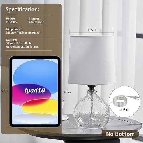 Small Table Lamps Set of 2-13.5" Modern Table Lamp for Bedroom - Bedside Lamps - Glass Table Lamp for Small Spaces, Living Room, Nightstand, Office, Side Desk Lamp, End Table