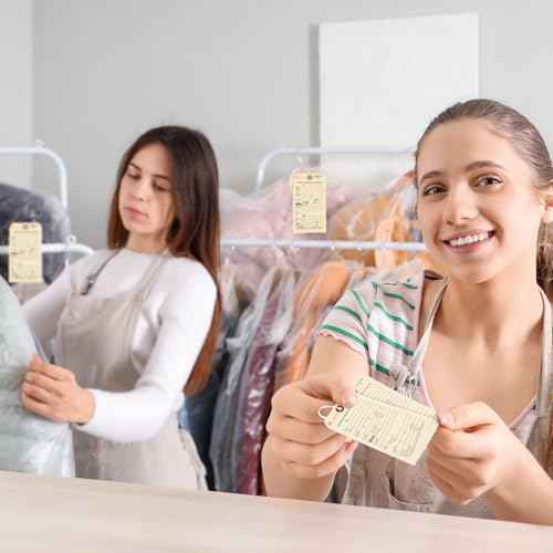 500 Pack Button Slotted Alteration Tag with Attached String 3.5 x 6.25 Inches Manila Paper Numbered Repair Tags, Two Part, Two Sided