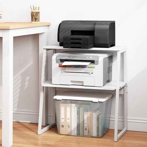 Printer Stand for Desk, Desktop Printer Shelf, 3 Tier Desk Shelf for top of Desk, Large Printer Stands Office Organization Shelves for Home Office Printer Fax Book, White