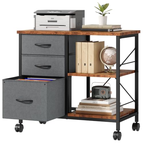 DUMOS 3-Drawer Mobile File Cabinet with Rolling Printer Stand – Grey