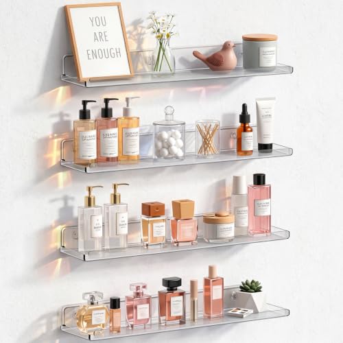 Lifewit Acrylic Floating Shelves for Bathroom - 14 Inch, Clear, 4 Pack