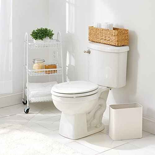 mDesign Small Metal 2.4 Gallon/9 Liter Trash Can Wastebasket Garbage Bin for Bathroom, Slim Rubbish Waste Bin Trashcans - Mirri Collection - Cream