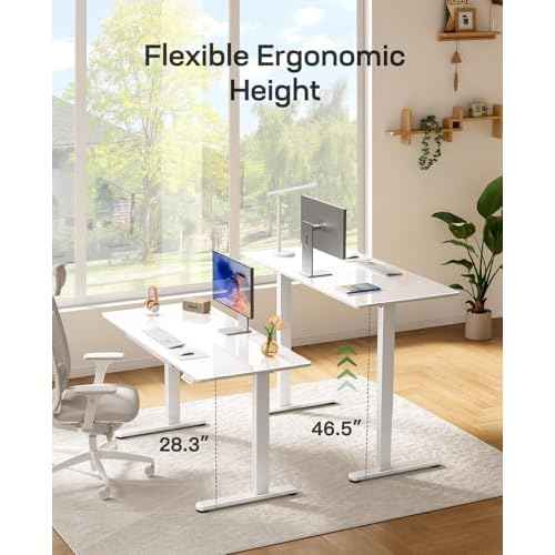 Marsail Glass Standing Desk with Drawer 37 x 22 Inches Stand up Desk Standing Desk Adjustable Height with One-Piece Tempered Glass Top, Ergonomic Home Office Desk with 4 Preset Heights White