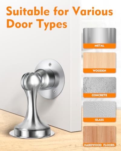 WINONLY Silver Magnetic Door Stopper 2-Pack - Keep Doors Open & Protect Walls