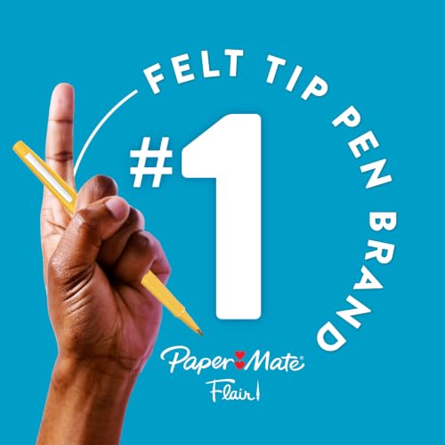 Paper Mate Flair Felt Tip Pens Black 12 Pack - Medium Point, Smear-Resistant