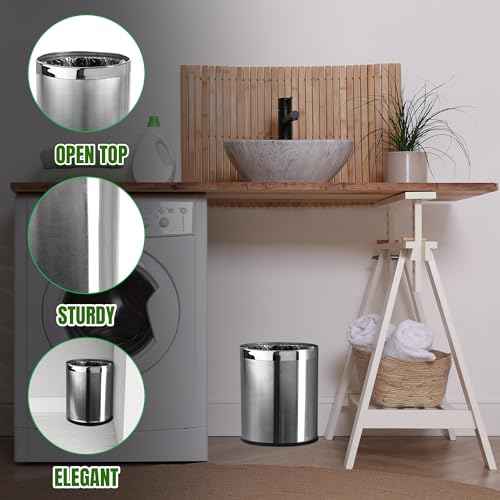 Invisi-Overlap' Open Top Stainless Steel Trash Can, Small Office Wastebasket, Modern Home D?cor, Round Shape