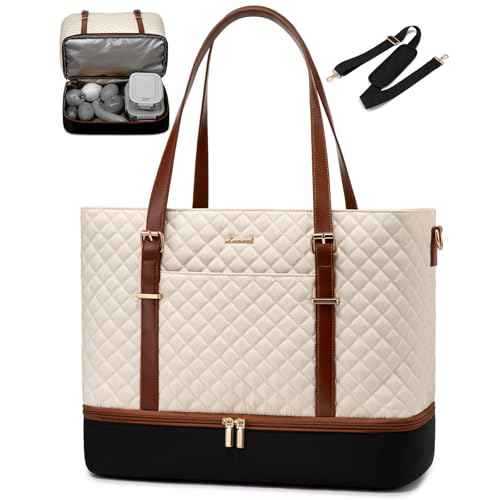 LOVEVOOK Lunch Tote Bag for Women, 15.6 Inch Laptop Work Bag With Lunch Compartment & Large Cup Holder, Lightweight Work Briefcase for Travel, Bussiness, Teacher